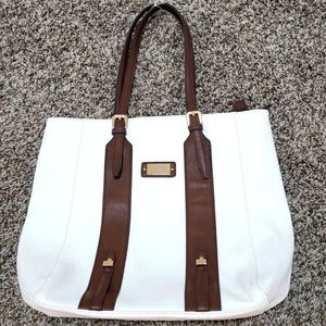 White leather handbag with brown straps from Madison.